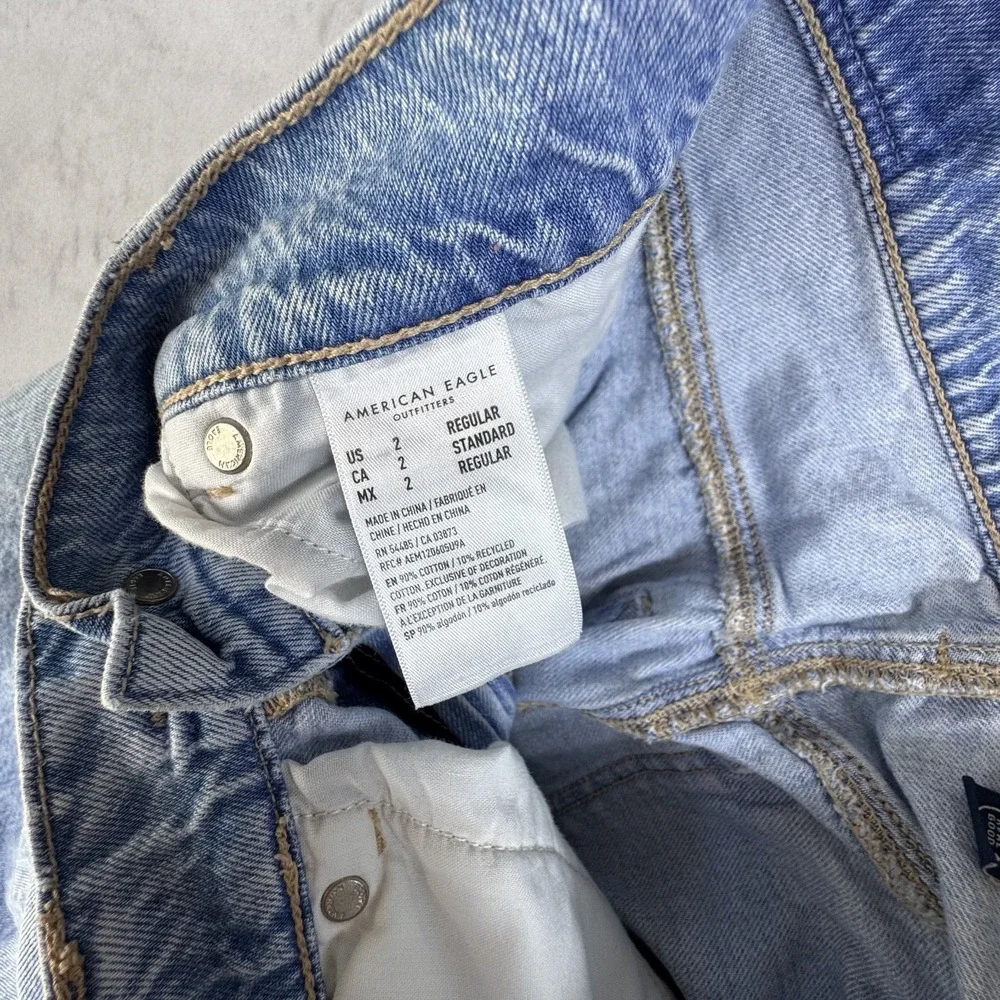 American Eagle Womens Wide-Leg Jeans Light Blue Denim High-Rise Baggy Ripped 2 - Picture 15 of 16